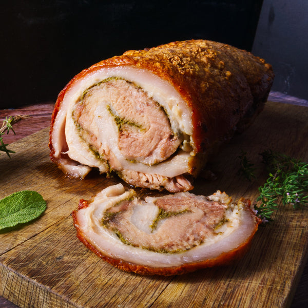 Pasture Raised Free range wild boar boned shoulder rolled with herbs and garlic (frozen